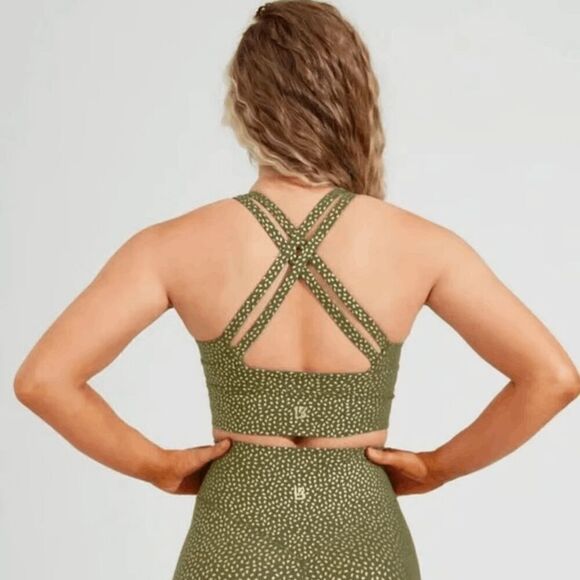 BuffBunny Nubre Olive Greeb Metallic Gold Rosa Sports Bra Medium NWT - Picture 8 of 8